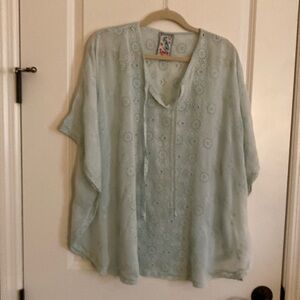 Johnny Was Green Flutter Sleeve Blouse